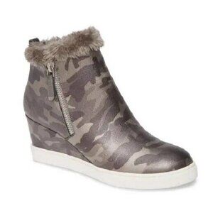 Linea Paolo Foxie Camo Grey LEATHER Ankle Wedge Boots Sneaker Womens 9.5M
